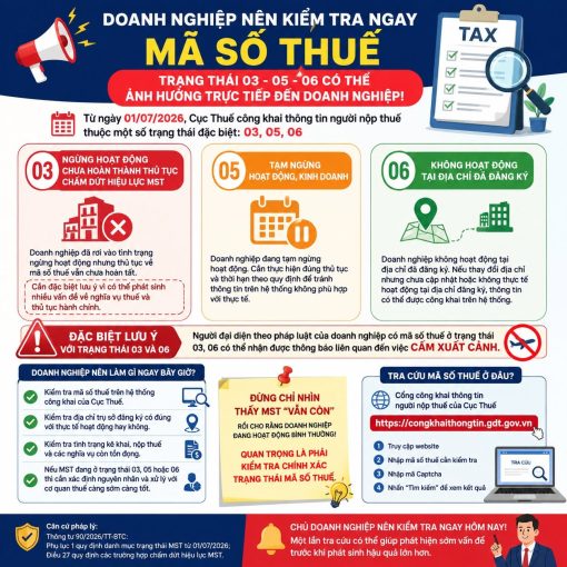 DOANH NGHIỆP NÊN KIỂM TRA NGAY MÃ SỐ THUẾ: TRẠNG THÁI 03, 05, 06 CÓ THỂ ẢNH HƯỞNG TRỰC TIẾP ĐẾN DOANH NGHIỆP!