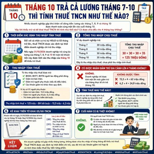 THÁNG 10 TRẢ CẢ LƯƠNG THÁNG 7–10 THÌ TÍNH THUẾ TNCN NHƯ THẾ NÀO?