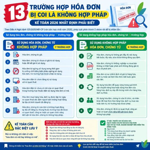 13 TRƯỜNG HỢP HÓA ĐƠN, CHỨNG TỪ BỊ COI LÀ KHÔNG HỢP PHÁP – KẾ TOÁN 2026 NHẤT ĐỊNH PHẢI BIẾT