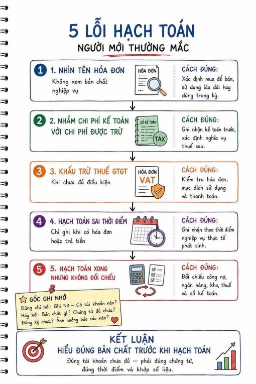 5 LỖI HẠCH TOÁN NGƯỜI MỚI THƯỜNG MẮC — SAI MỘT BÚT TOÁN, LỆCH CẢ BÁO CÁO