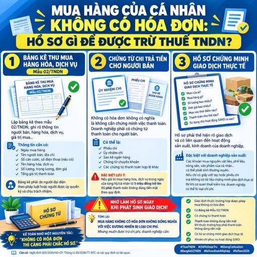 DOANH NGHIỆP MUA HÀNG CỦA CÁ NHÂN KHÔNG CÓ HÓA ĐƠN: HỒ SƠ GÌ ĐỂ ĐƯỢC TRỪ THUẾ TNDN?